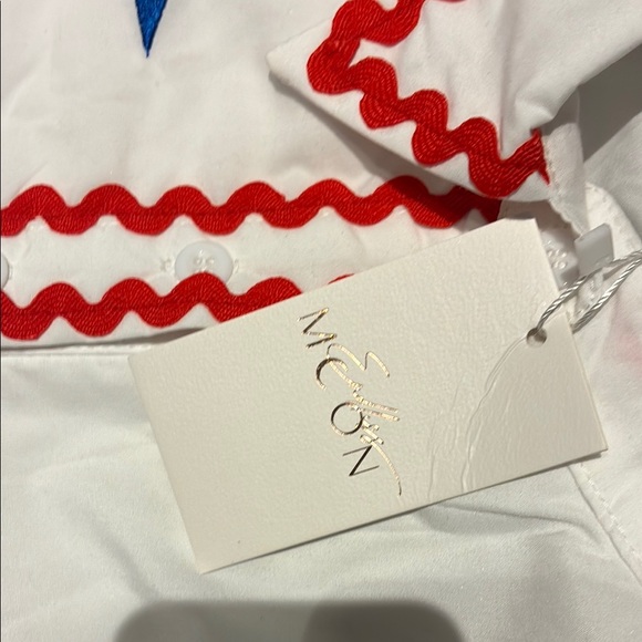 White Dress with Blue Stars and Red Trim slightly stained on skirt size large - Picture 2 of 4